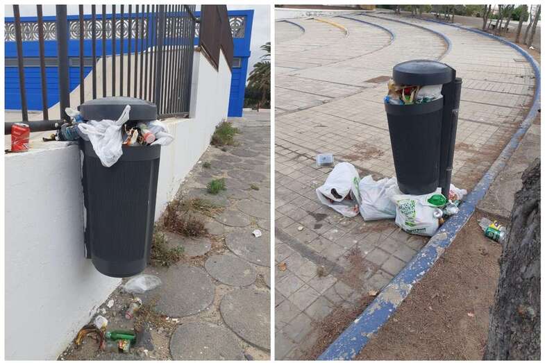 Papeleras rebosante de basura en el auditorio de Las Remudas (Foto TA)